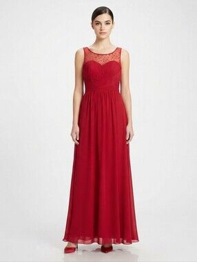 NWT Red Embellished Illusion Neck Gown Sz 6/8